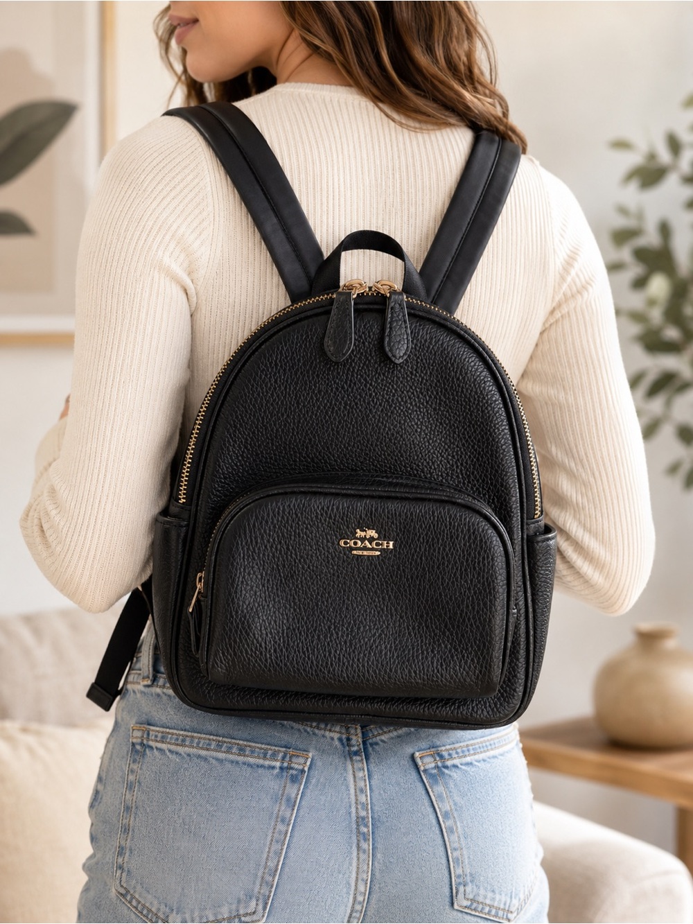 Coach Black Pebbled Leather Mini Backpack Gold Hardware